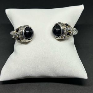 Stainless steel & black stones Cuff Bracelet embellished